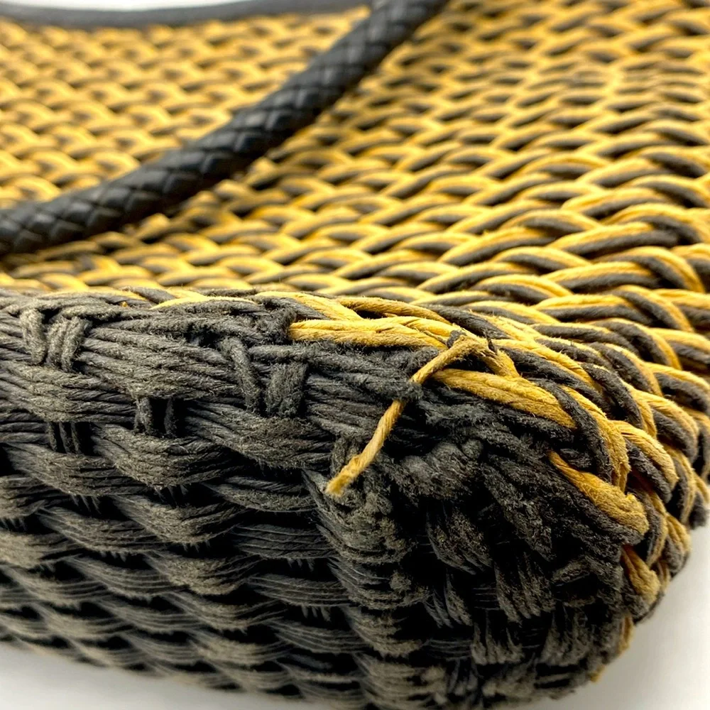 Vintage Genuine Brighton Woven Raffia Straw And Leather Trim Shoulder Bag